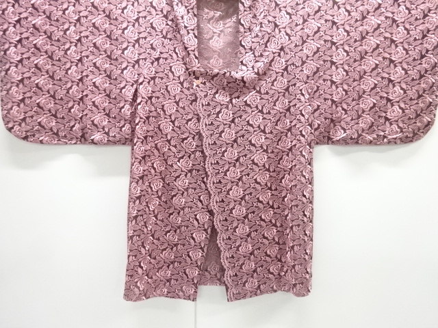 JAPANESE KIMONO / ANTIQUE TAISHO ROMAN LACE ROSE PATTERN JAPANESE COAT